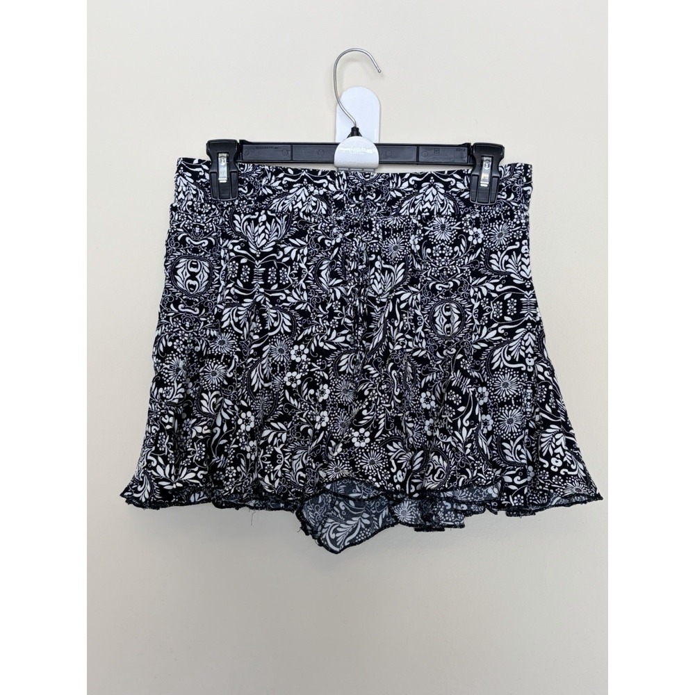 Zara Black/White Allover Floral Flower Ruffle Skirt Skort Festival Womens Small‎